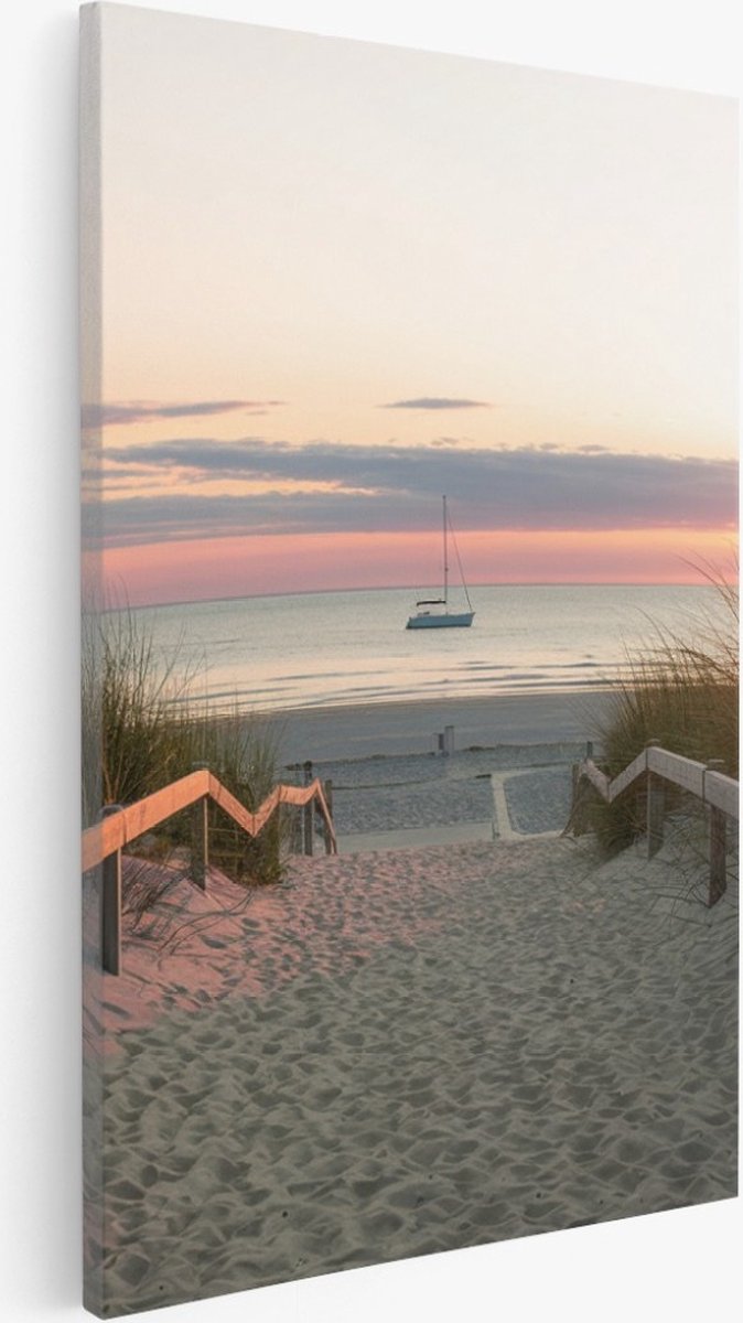 Saammp Canvas Schilderij - Pad naar het strand - Nederland - Landschap - Natuur - 80x120 - Foto op canvas - Wanddecoratie - Muurdecoratie Woonkamer - Slaapkamer decoratie - Canvas Print Multicolor