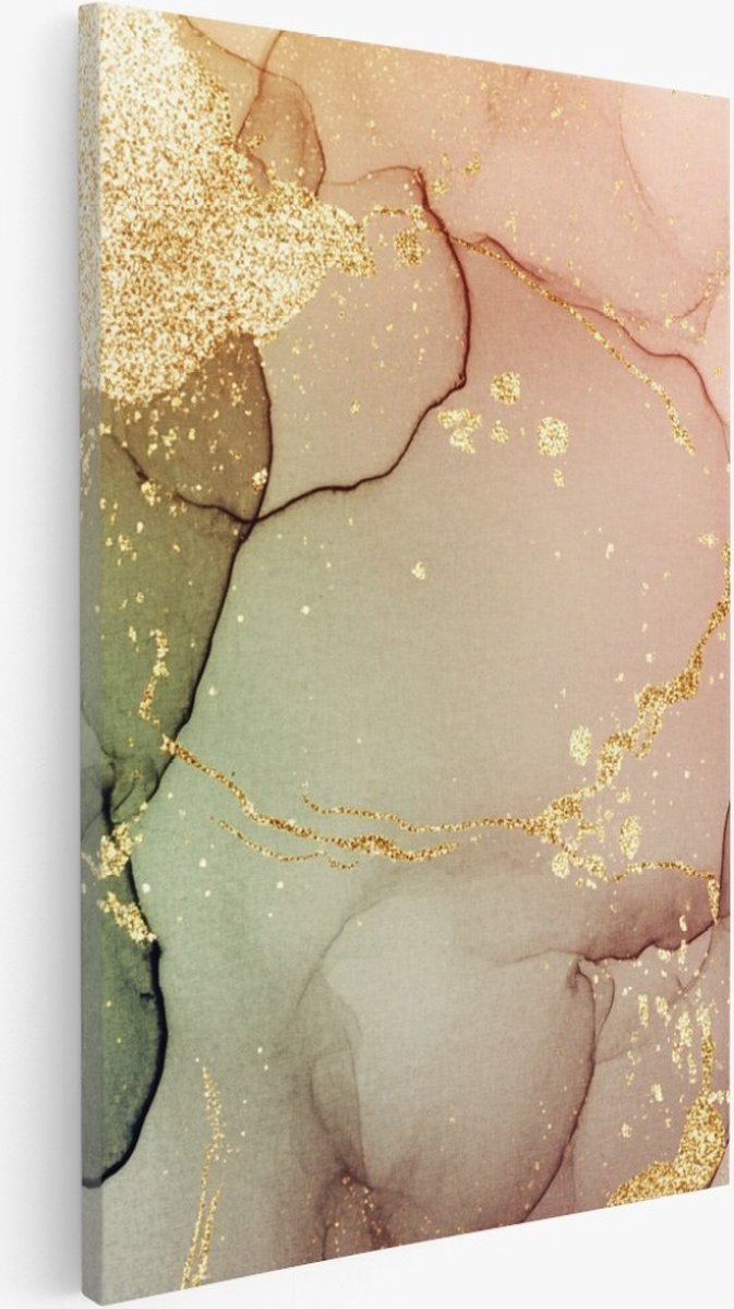 Saammp Canvas Schilderij - Marmer - Groen roze- Abstract kunstwerk - 40x50 - Foto op canvas - Wanddecoratie - Muurdecoratie Woonkamer - Slaapkamer decoratie - Canvas Print Multicolor