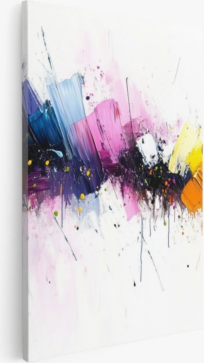 Saammp Canvas Schilderij - Kleurrijk - Chaotische verfspatten - Abstract - 100x150 - Foto op canvas - Wanddecoratie - Muurdecoratie Woonkamer - Slaapkamer decoratie - Canvas Print Multicolor