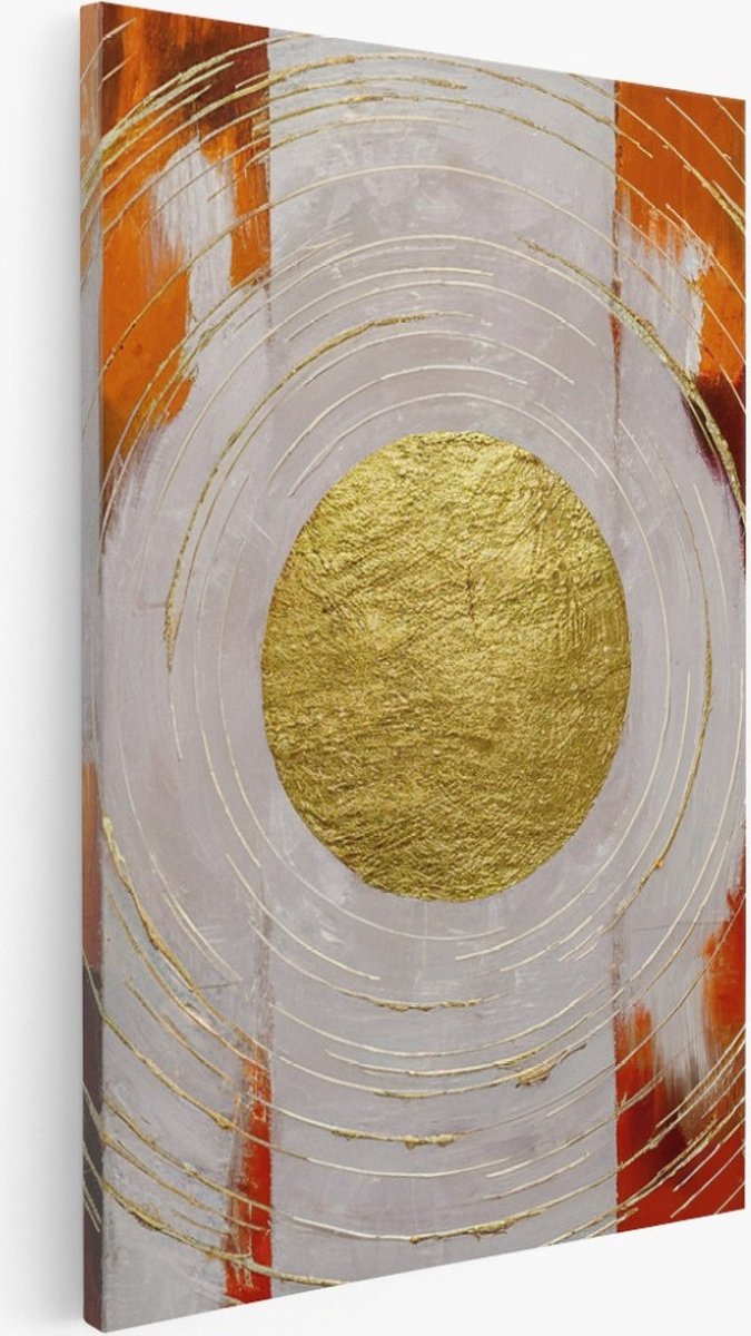 Saammp Canvas Schilderij - Goude cirkel - oranje - Abstract - 75x100 - Foto op canvas - Wanddecoratie - Muurdecoratie Woonkamer - Slaapkamer decoratie - Canvas Print Multicolor
