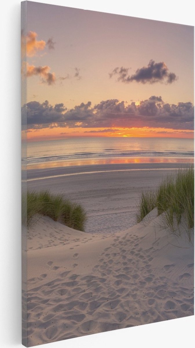Saammp Canvas Schilderij - Zonsondergang - Strand - Zee - Duinen - 30x45 - Foto op canvas - Wanddecoratie - muurdecoratie Woonkamer - Slaapkamer decoratie - Canvas Print Multicolor