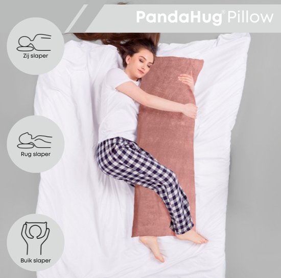 PandaHug Body Pillow - Zwangerschapskussen - Zijslaperkussen & Voedingskussen - Velvet Oud-Roze van PandaHug — afbeelding 2