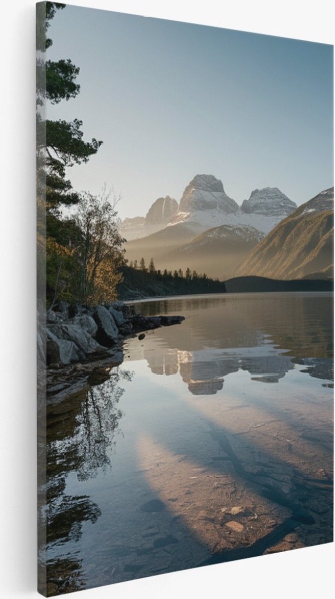 Saammp Canvas Schilderij - Water tussen de bergen- Landschap - Natuur - 20x30 - Foto op canvas - Wanddecoratie - Muurdecoratie Woonkamer - Slaapkamer decoratie - Canvas Print Multicolor