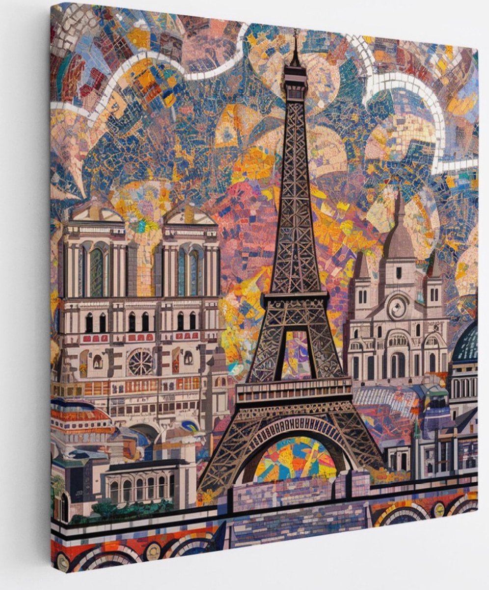 Saammp Canvas Schilderij - Parijs in mozaiek - Abstract - 30x30 - Foto op canvas - Wanddecoratie - Muurdecoratie Woonkamer - Slaapkamer decoratie - Canvas Print Multicolor
