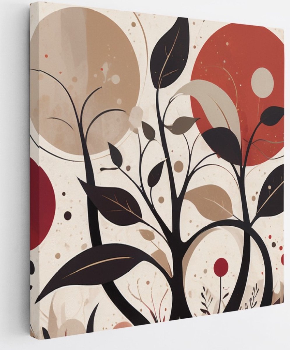 Saammp Canvas Schilderij - Planten - Beige - Abstract - 100x100 - Foto op canvas - Wanddecoratie - Muurdecoratie Woonkamer - Slaapkamer decoratie - Canvas Print Multicolor