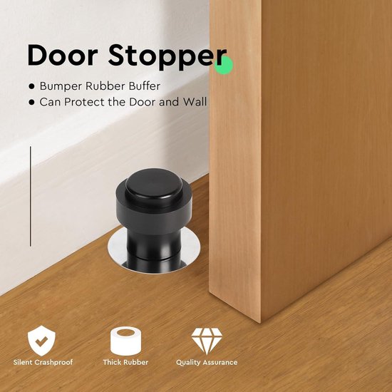 Misuyue Deurstopper Bodem Roestvrij Staal, Zelfklevende Deurstopper, Deurstopper voor Wandmontage met Rubberen Buffer Inclusief Bevestigingsmiddelen, Wanddeurstopper voor Bescherming van Muur en