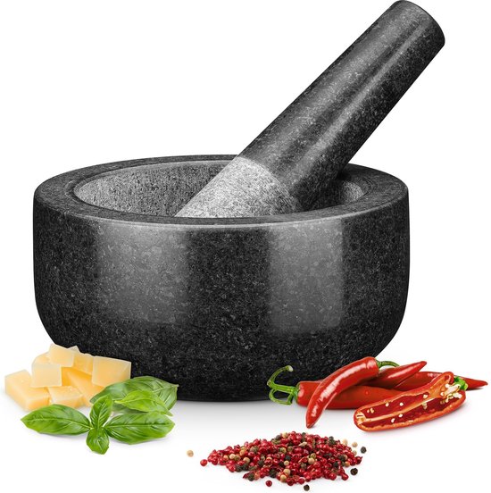 Flexzion Kleine marmeren vijzel en stamper, 10,2 cm, inhoud 1/2 kopje, witte stamper en stamper, keukenhandmolen voor specerijen, kruiden, pillen met antislip pad