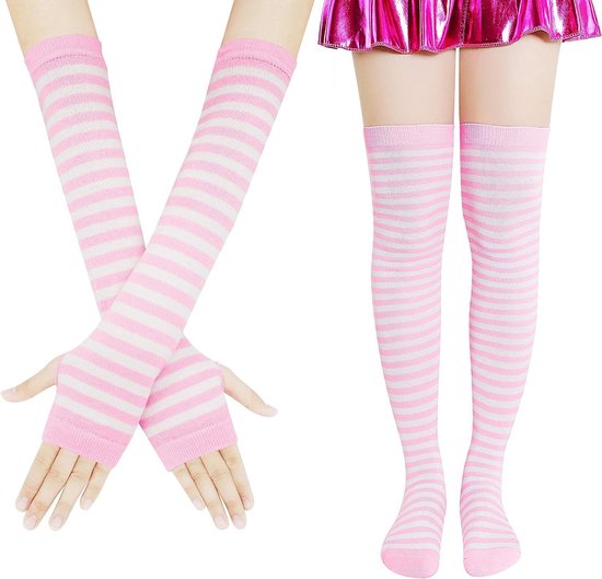 Set de chaussettes hautes rayées et de Gloves sans doigts Welcome - Accessoires de Fashion pour femmes en
