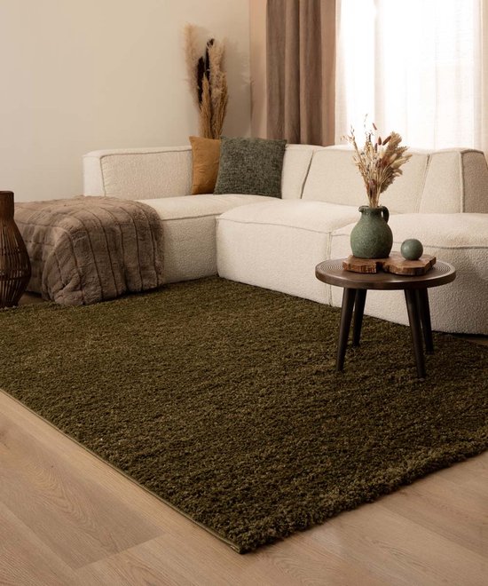 Tapis shaggy uni Shaggy Trend - vert olive 100x200 cm