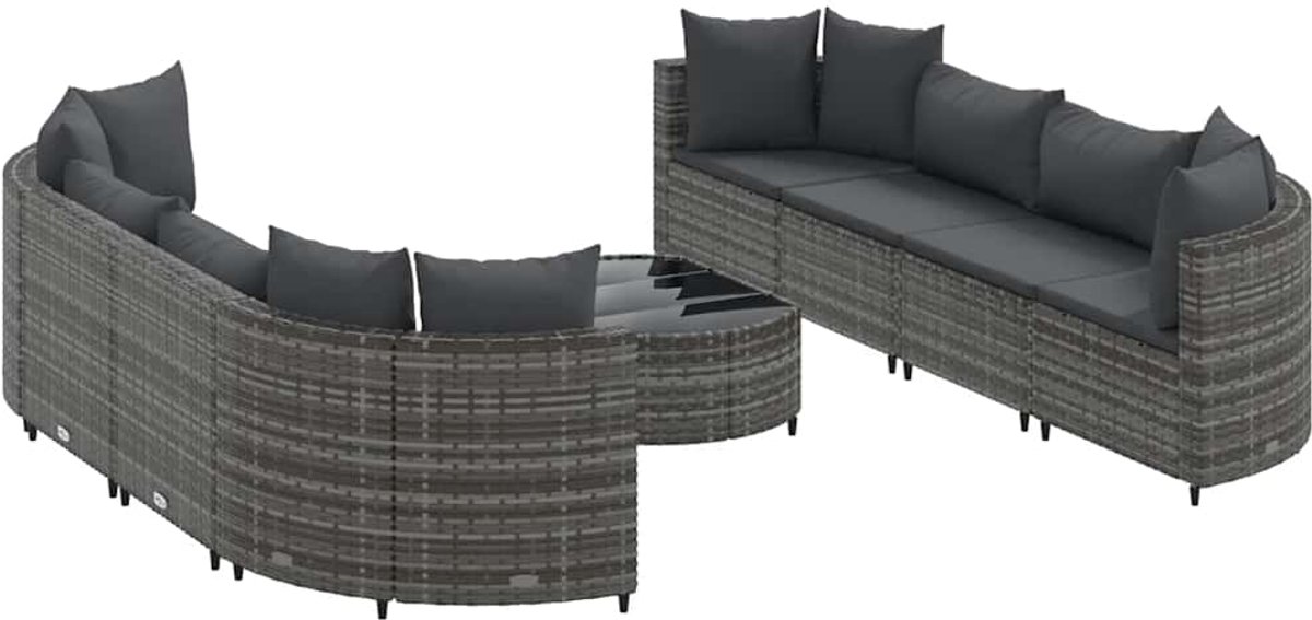 Grijze poly rattan loungeset met kussens voor buiten - The Living Store.