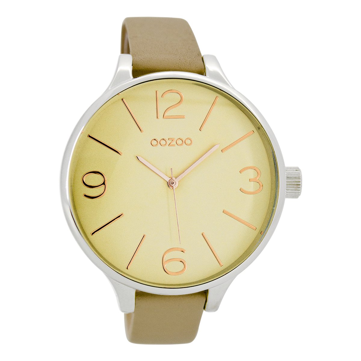 OOZOO Timepieces - Zilverkleurige horloge met zand leren band - C7160