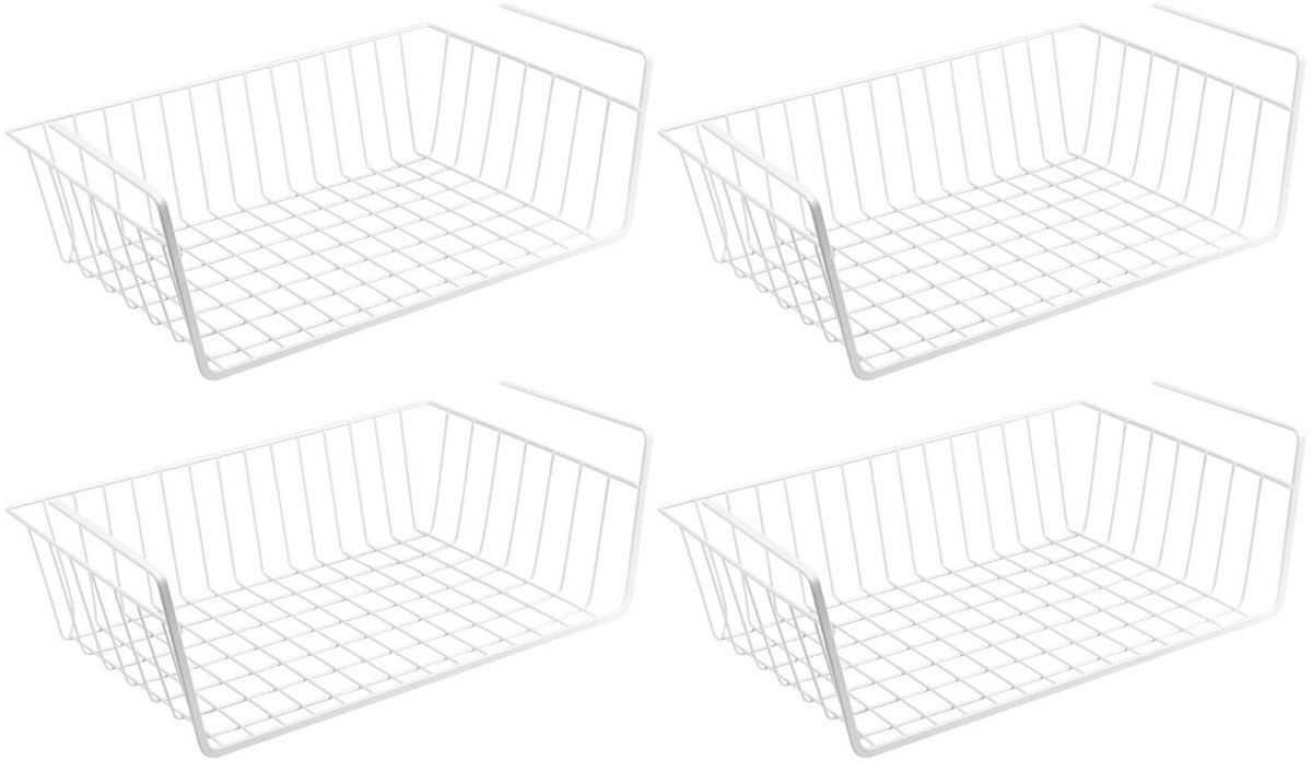 My Ninki ® Set van Vier Ruimtebesparende Metalen Opbergmanden voor Ophangen in Kasten - Wit, 41x25x14 cm