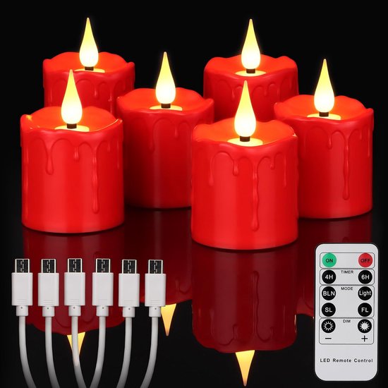 SoulBay Led-theelichtjes, oplaadbaar met timer, oplaadstation, 6 oplaadbare led-theelichtjes, elektrische kaarsen, flikkerend, met afstandsbediening, voor feestjes, kamer, woonkamer, Halloween