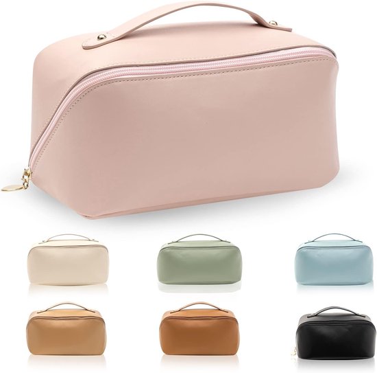 lahnao 2 stuks cosmeticatasjes, corduroy make-uptas, multifunctionele make- uptas, reis-cosmeticatas, ritsvak voor vrouwen (ivoor en roze