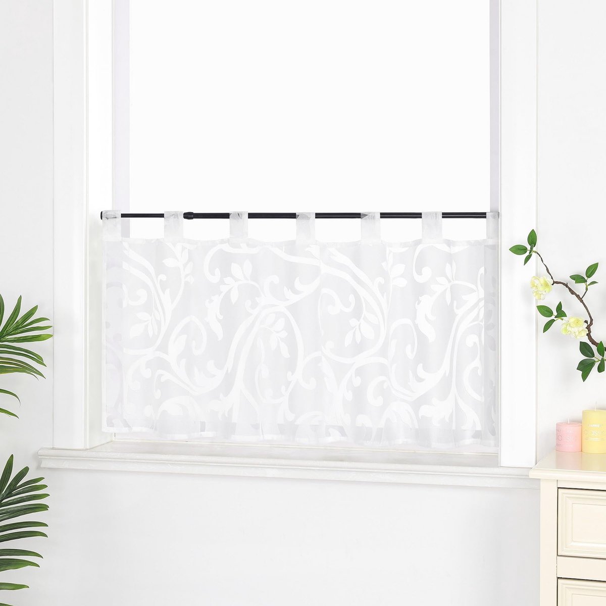 My Ninki ® Elegante Vitrage Korte Gordijnen met Lussen voor een Luxueuze Raamdecoratie wit