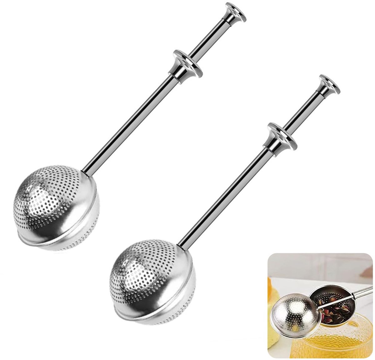 My Ninki ® Premium Roestvrij Stalen Thee Infuser met Lange Handgreep voor Losse Theeblaadjes