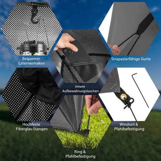 COSTWAY Pop-up tent voor 2-3 personen, 360 graden, eenzijdig doorzichtige familietent, campingtent met regenbescherming en grondzeil, waterdicht, voor trekking, kamperen van Costway — afbeelding 2