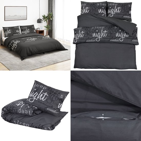 vidaXL Dekbedovertrekset 200x200 cm katoen zwart - Dekbed - Dekbedden - Dekbedovertrek - Overtrek