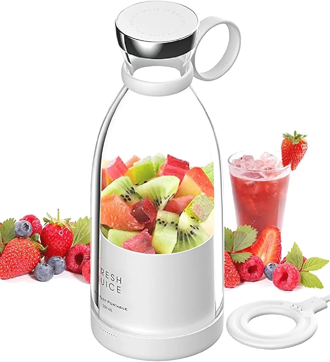 Draagbare Blender voor Smoothies - 350 ml - Krachtige Motor, Draadloos Opladen, Ideaal voor Reizen en Milkshakes