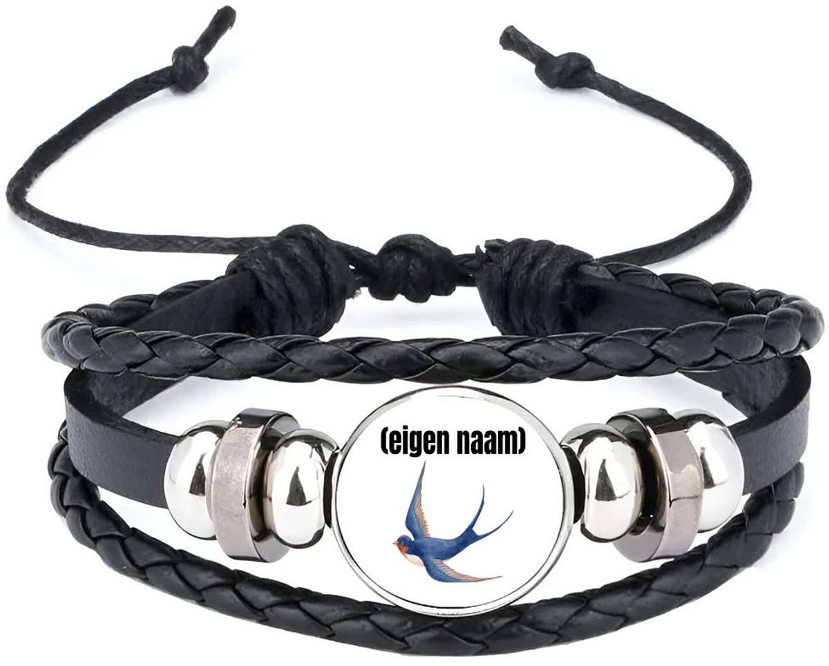 Akyol - blauwe vogel met eigen naam armband zwart - Vogels - dieren liefhebber - iemand die houdt van vogels - verjaardag - cadeau - kado - geschenk