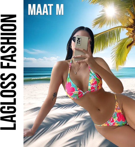 Set bikini 2 pièces LaGloss® – Imprimé floral couleurs fluo – Mode maillots de bains sexy et Trendy – Taille M