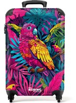 NoBoringSuitcases.com® - Valise cabine Perroquet - Coloré - Feuilles - Bagage à main - Valise de voyage - Valise chariot - Valises 55x40x20 cm - 55x35x25 cm
