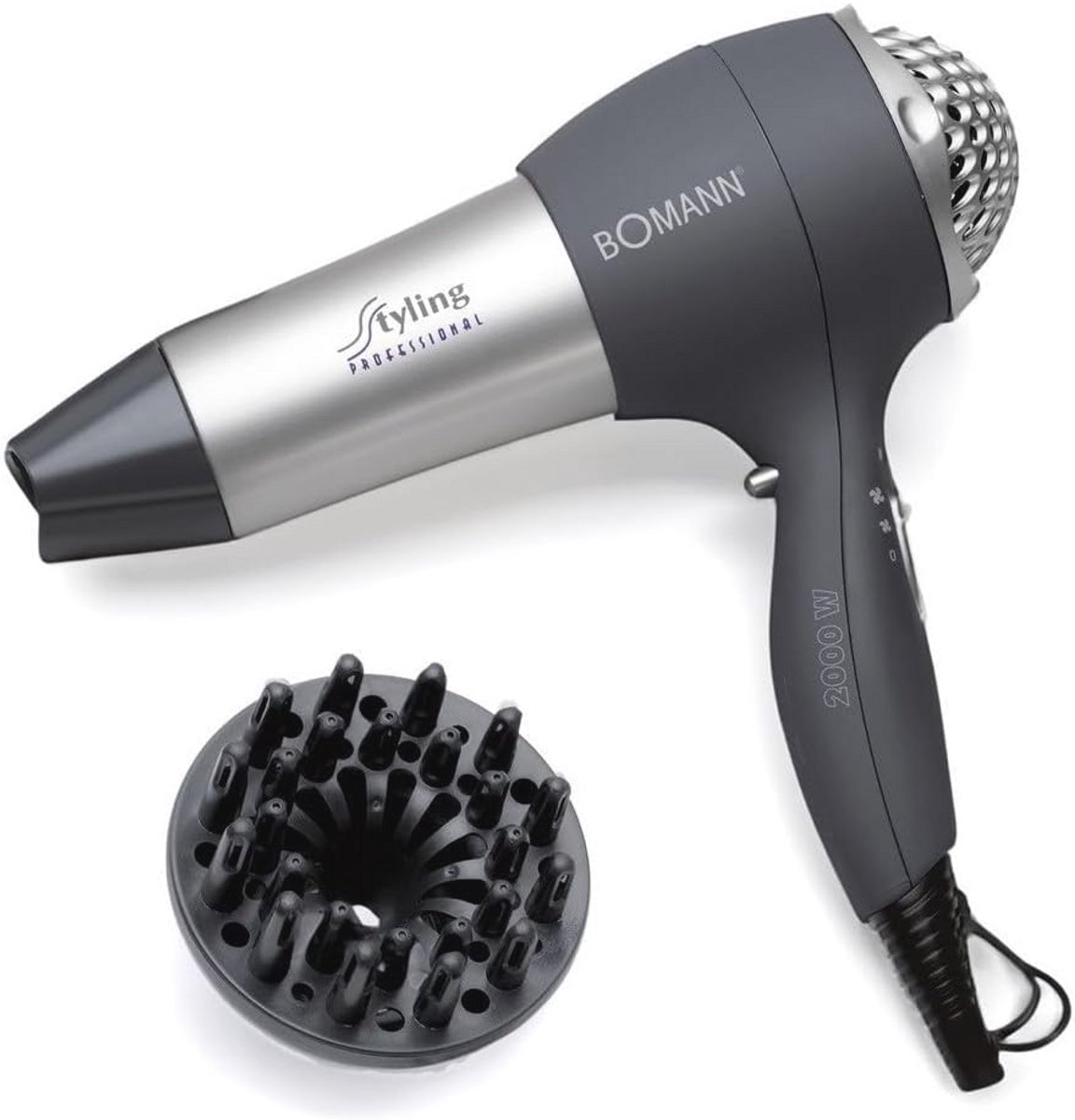 Haardroger met Diffuser en Cool Shot - 2000 Watt - 3 Temperatuur- en 2 Blaasstanden