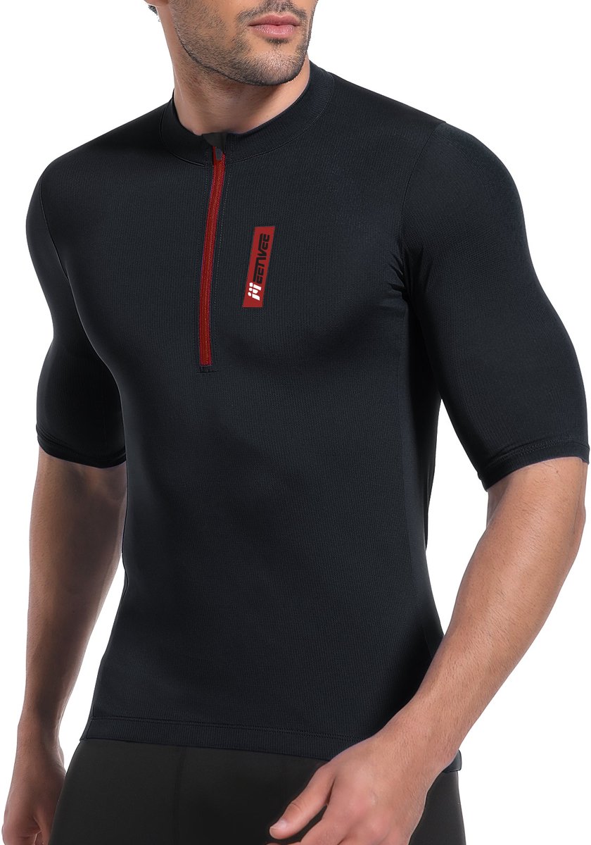 MEETYOO Essential Fietsshirt Heren - Korte Mouwen - Heren Wielrenshirt - Met 3 zakken-Zwart-L