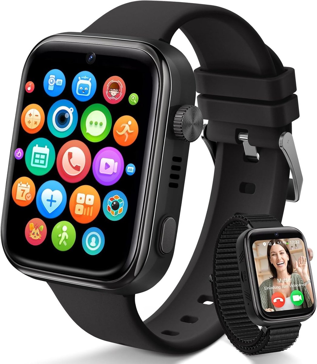 Kindersmartwatch met GPS en 4G voor kinderen - 1,83 inch HD scherm met videogesprekken, muziek en meer