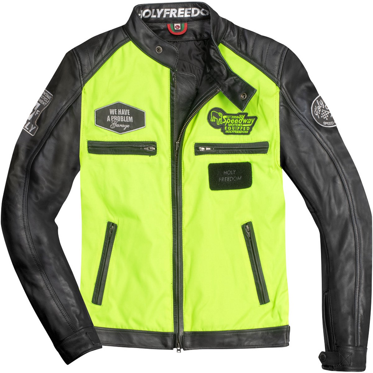 HolyFreedom Zero Vision Zwart Geel Leren Motorjas - Jas