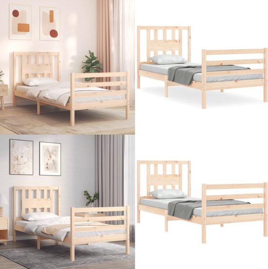 Bedframe met hoofdbord bewerkt hout wit 90x200 cm