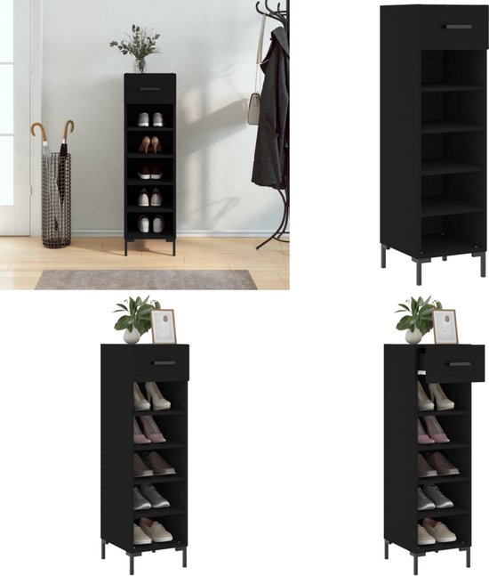 vidaXL Schoenenkast 60x35x105 cm bewerkt hout zwart, opbergrek