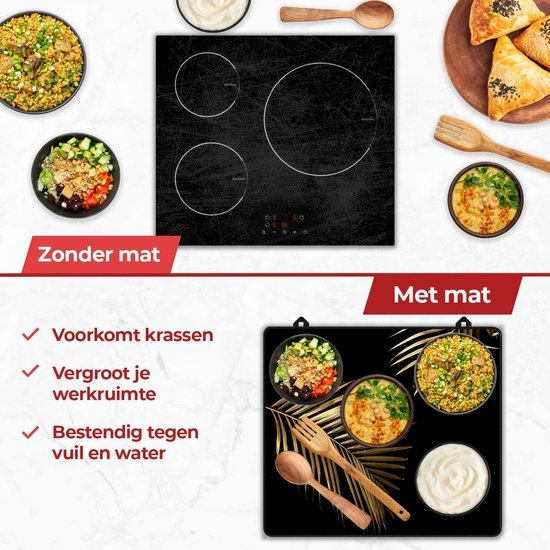 KitchyMist Inductie Beschermer 60x52 cm - Gouden Bladeren - Kookplaat Beschermer - Afdekplaat voor Kookplaat - Inductie Mat - Spatscherm Achterwand Keuken
