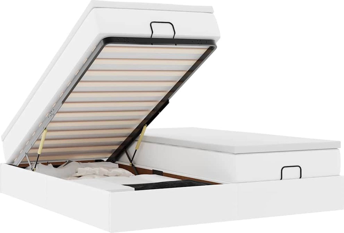 vidaXL - Ottoman - bed - met - matrassen - 160x200cm - kunstleer - wit