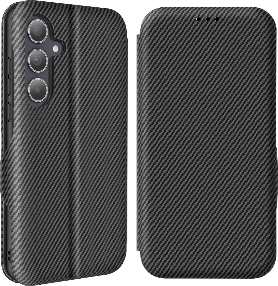 Avizar Carbon hoesje Geschikt voor Samsung A35 anti-RFID en videohouder, Zwart