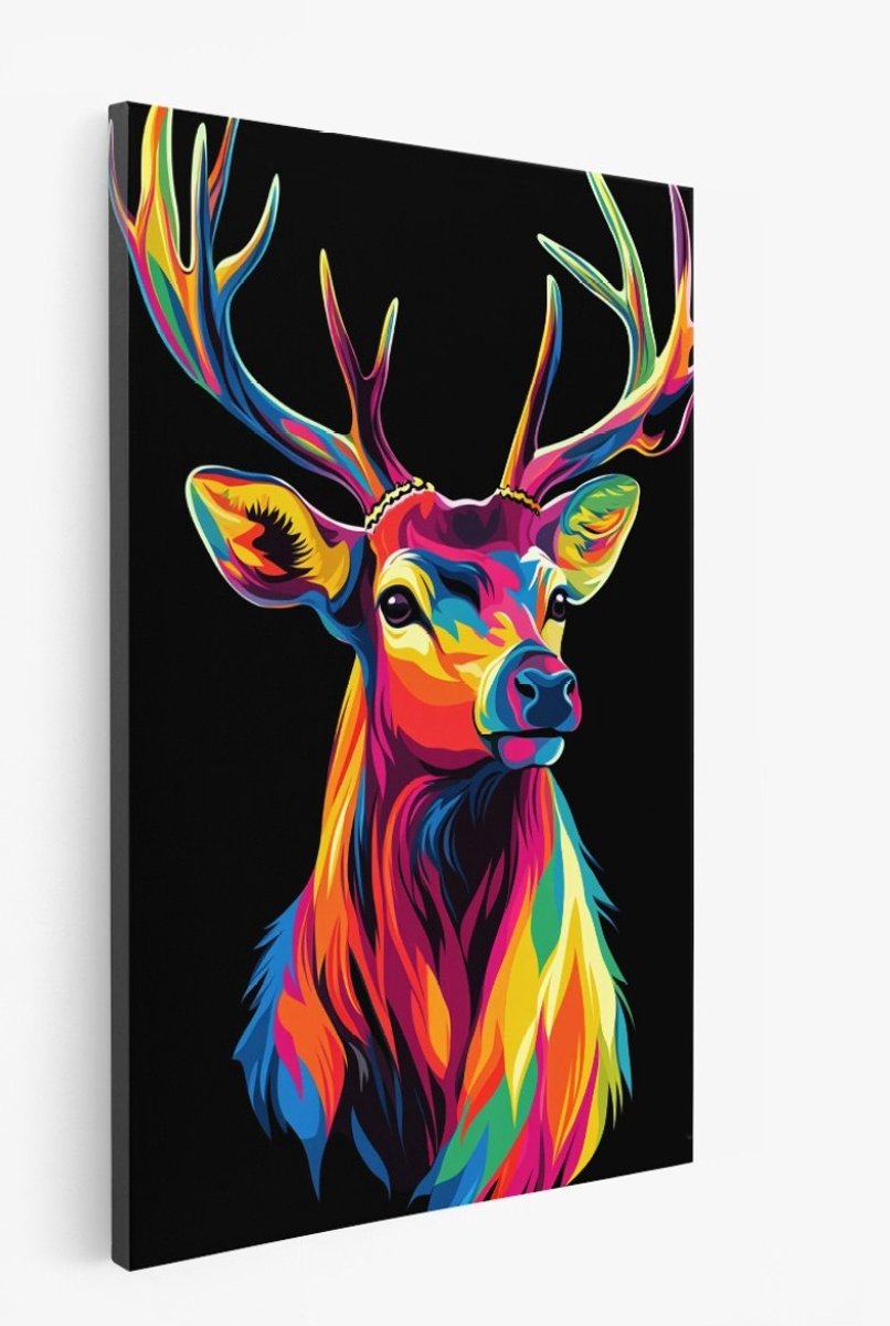 Saammp Canvas Schilderij - Hert - Dieren - Abstract - 40x60 - Foto op canvas - Wanddecoratie - Muurdecoratie Woonkamer - Slaapkamer decoratie - Canvas Print Multicolor