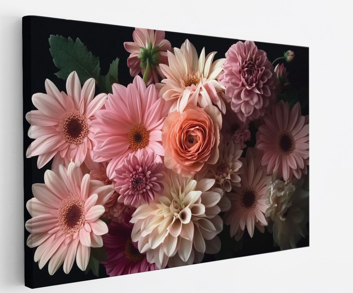 Saammp Canvas Schilderij - Kleurrijke bloemen portret - Natuur - Abstract - 40x30 - Foto op canvas - Wanddecoratie - Muurdecoratie Woonkamer - Kantoor Decoratie Multicolor