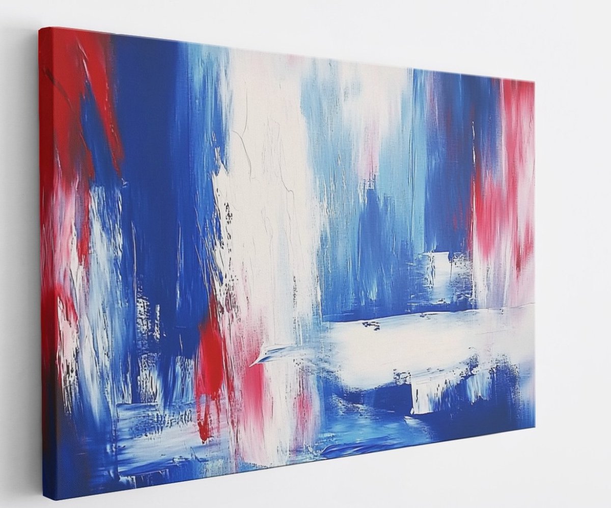 Saammp Canvas Schilderij - Wit - Penseelstreken - Blauw - Abstract - 40x30 - Foto op canvas - Wanddecoratie - Muurdecoratie Woonkamer - Kantoor Decoratie Multicolor