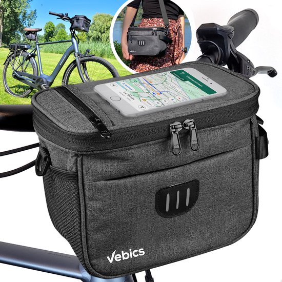 Vebics® Stuurtas Fiets Afneembaar - 100% Waterbestendig - Fietstas stuur electrische fiets - Schoudertas - Inclusief E-book & Zadelhoes