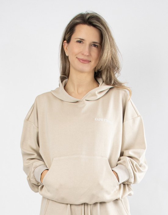 Foto: Serenity cooldry hoodie capo finale woman hoodie s kleur beige sportkleding activewear gymkleding fitnesskleding sportoutfit fitness hardlopen crossfit yoga pilates krachttraining