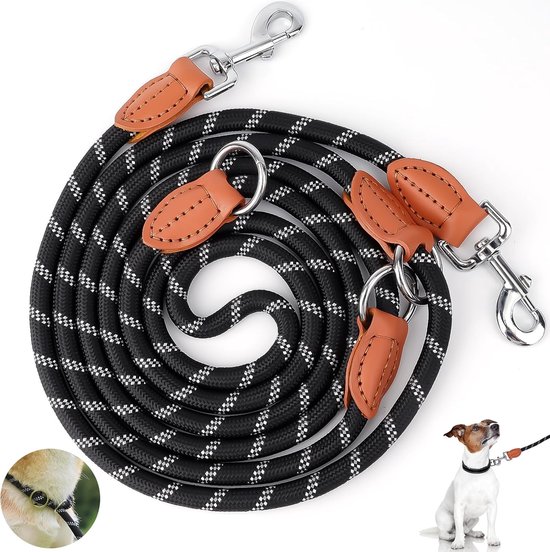 Floxik Tau Dubbele riem voor 2 honden grijs/oranje - reflecterend, rekbaar en klitvrij, dubbele hondenriem voor koppeling, perfect voor kleine tot middelgrote honden
