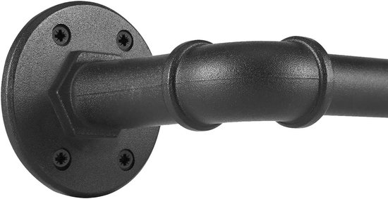 Joydeco DEY7A Verstelbare zwarte gordijnroede, set 76 cm - 304 cm, decoratieve gordijnroede met aluminium eindkap voor doucheruimte, slaapkamer, woonkamer