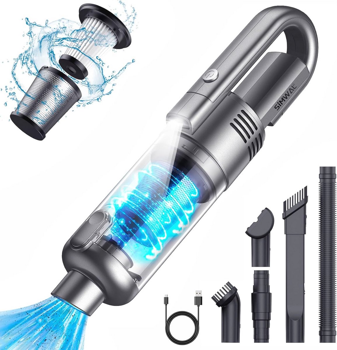 Draadloze Handstofzuiger - 120 W, 9500 PA, Lichtgewicht en Draagbaar, Ideaal voor Huis en Auto, Met LED Lamp en Diverse Accessoires