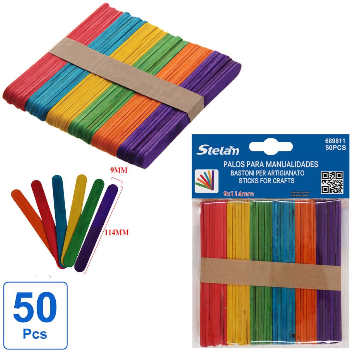 Decopatent - 50 Stuks houten Knutselhoutjes - IJsstokjes - IJslollystokjes - Afm 11.4 x 0.9 Cm - Lollystokjes - Stelam Knutselstokjes - Knutselen - Knutselpakket - Creatief kinderen - Houten hobbymaterialen - Kleur: Mix Kleuren
