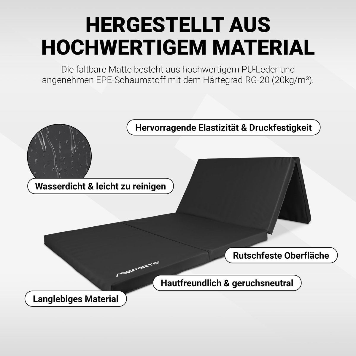 MSPORTS Turnmat, premium inklapbare zachte vloermat, 190 x 80 x 5 cm, gymnastiekmat, sportmat voor thuis, kinderen, volwassenen (zwart, 190 x 80 x 5 cm