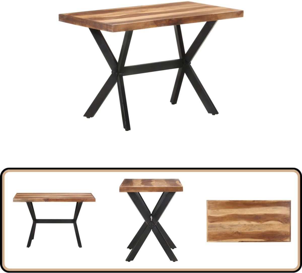 vidaXL - Eettafel - 120x60x75 - cm - massief - hout - met - honingkleurige - afwerking