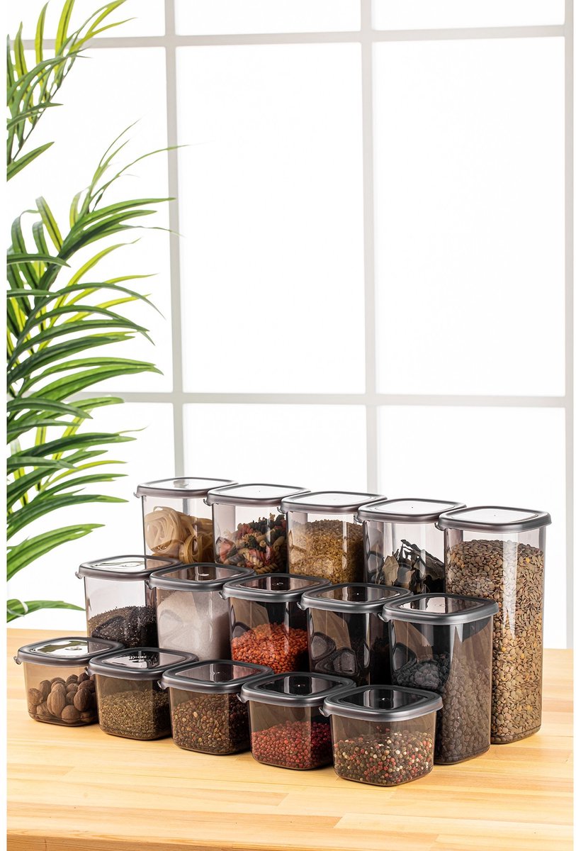 Asir - Opbergdozenset - 15 stuks - Antraciet - 10 x 10 x 9,5 cm