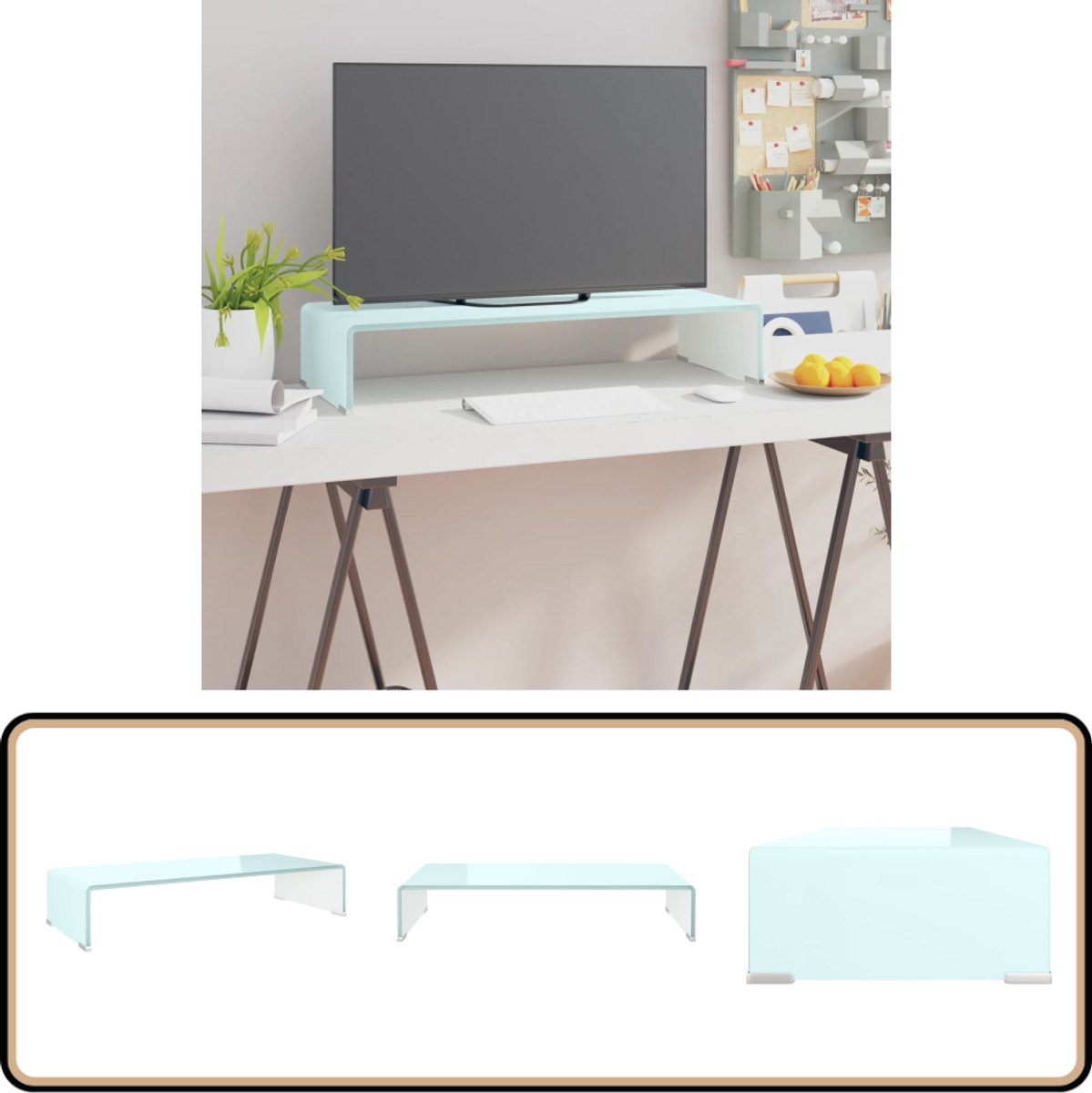 vidaXL Tv-meubel - Monitorverhoger - Glas - Groen TV-meubel - Tv Stand - Glas Meubilair - Groene Kast - Modern Interieur