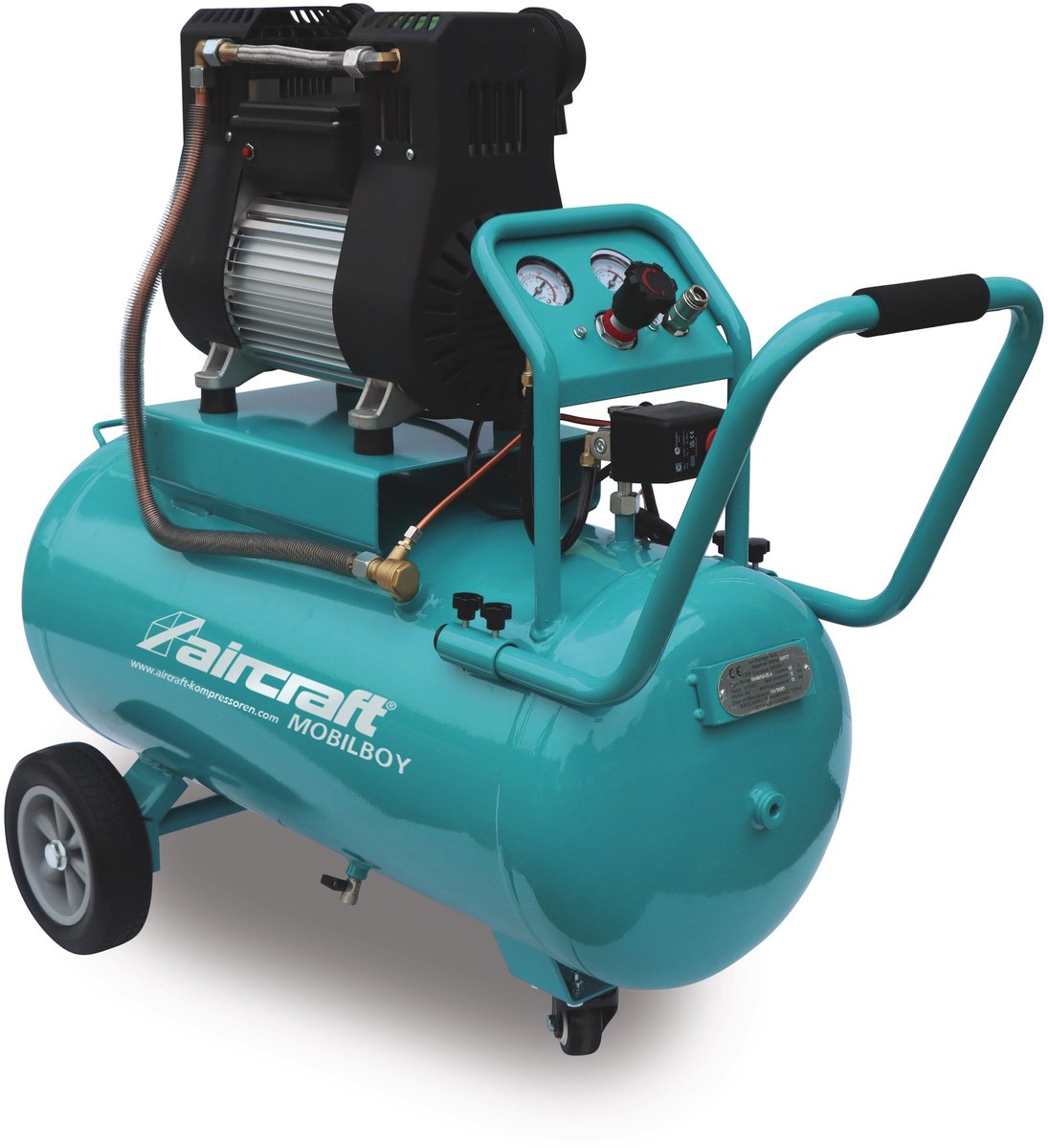 Mobiele compressor geluidsarm olievrij ketel 90 L 1,55 kW / 2,10 Pk 320 L/min 8 bar 230V Aircraft