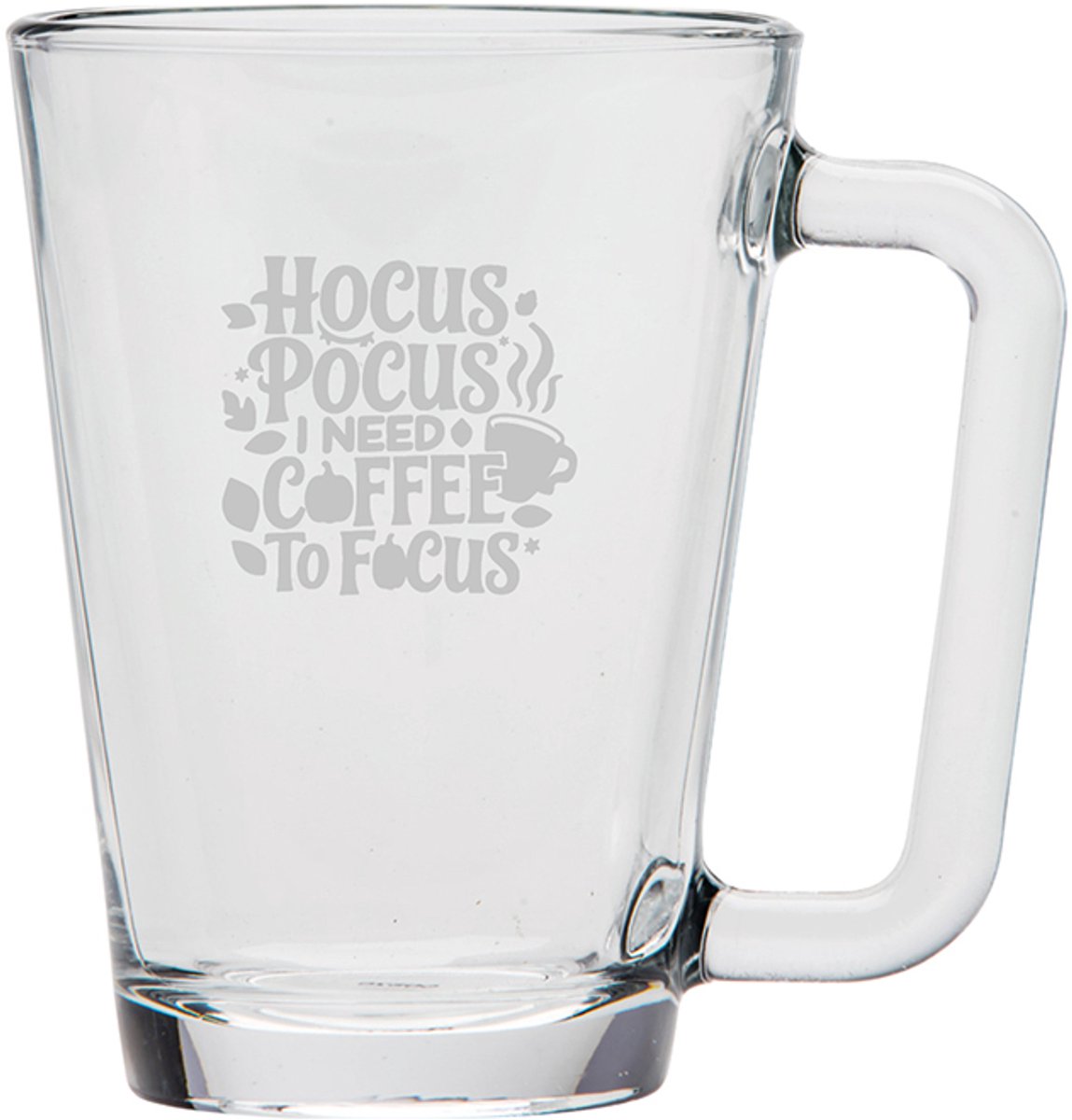 Gegraveerde Koffieglas 26cl Hocus pocus i need coffee to focus